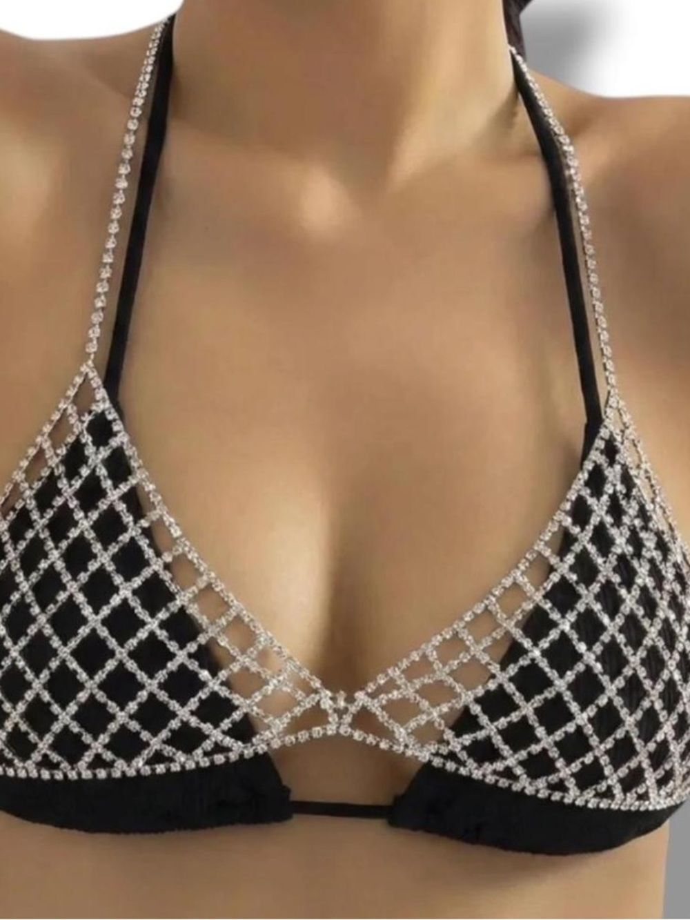 Silver Crystal Chest Chain Bra Body Jewelry NWT